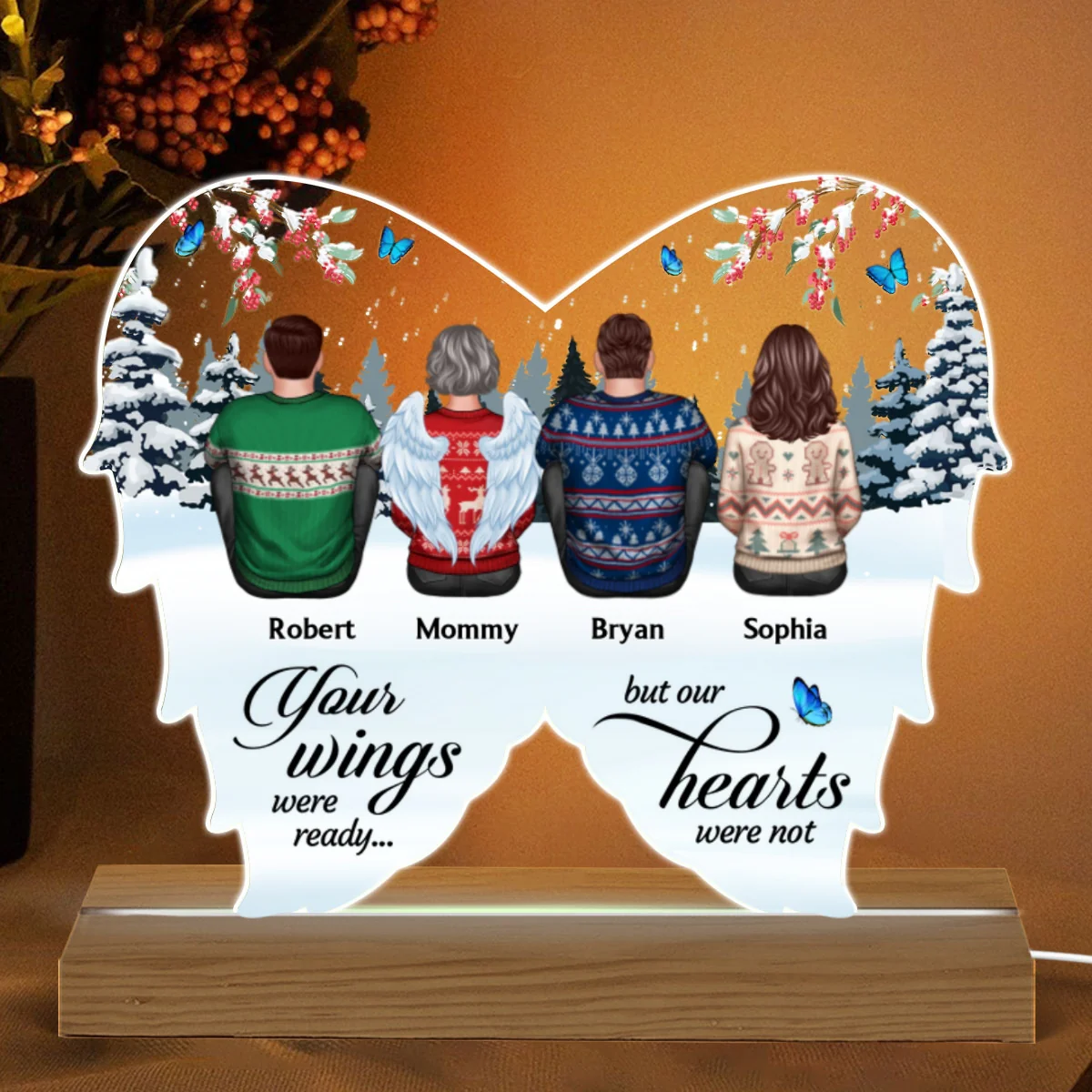 Family Sitting Memorial Wings Shaped Remembrance Gifts Personalized Custom Shape Acrylic LED Night Light - Image 5