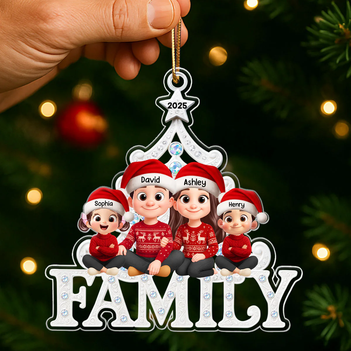 Family Sitting Metallic Mix Crystal Effect - Personalized Acrylic Ornament - Christmas Gift for Family - Image 3