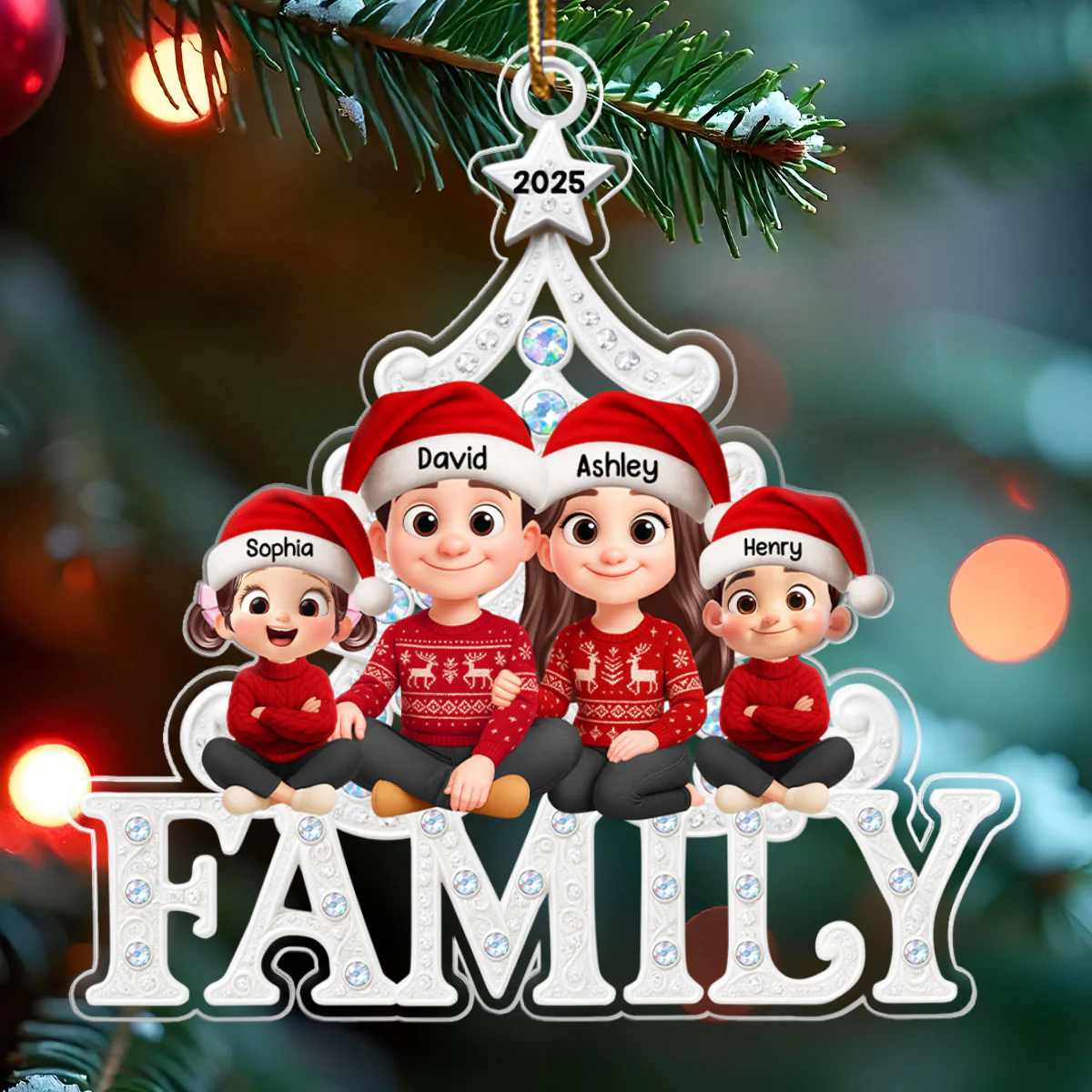 Family Sitting Metallic Mix Crystal Effect - Personalized Acrylic Ornament - Christmas Gift for Family - Image 4