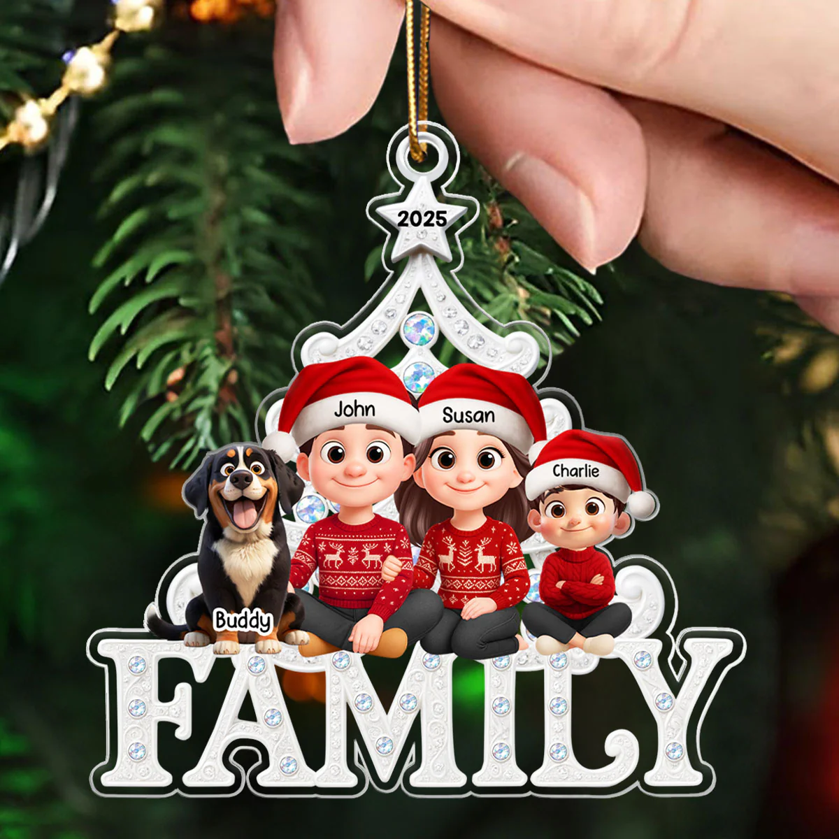 Family Sitting Metallic Mix Crystal Effect - Personalized Acrylic Ornament - Christmas Gift for Family - Image 5