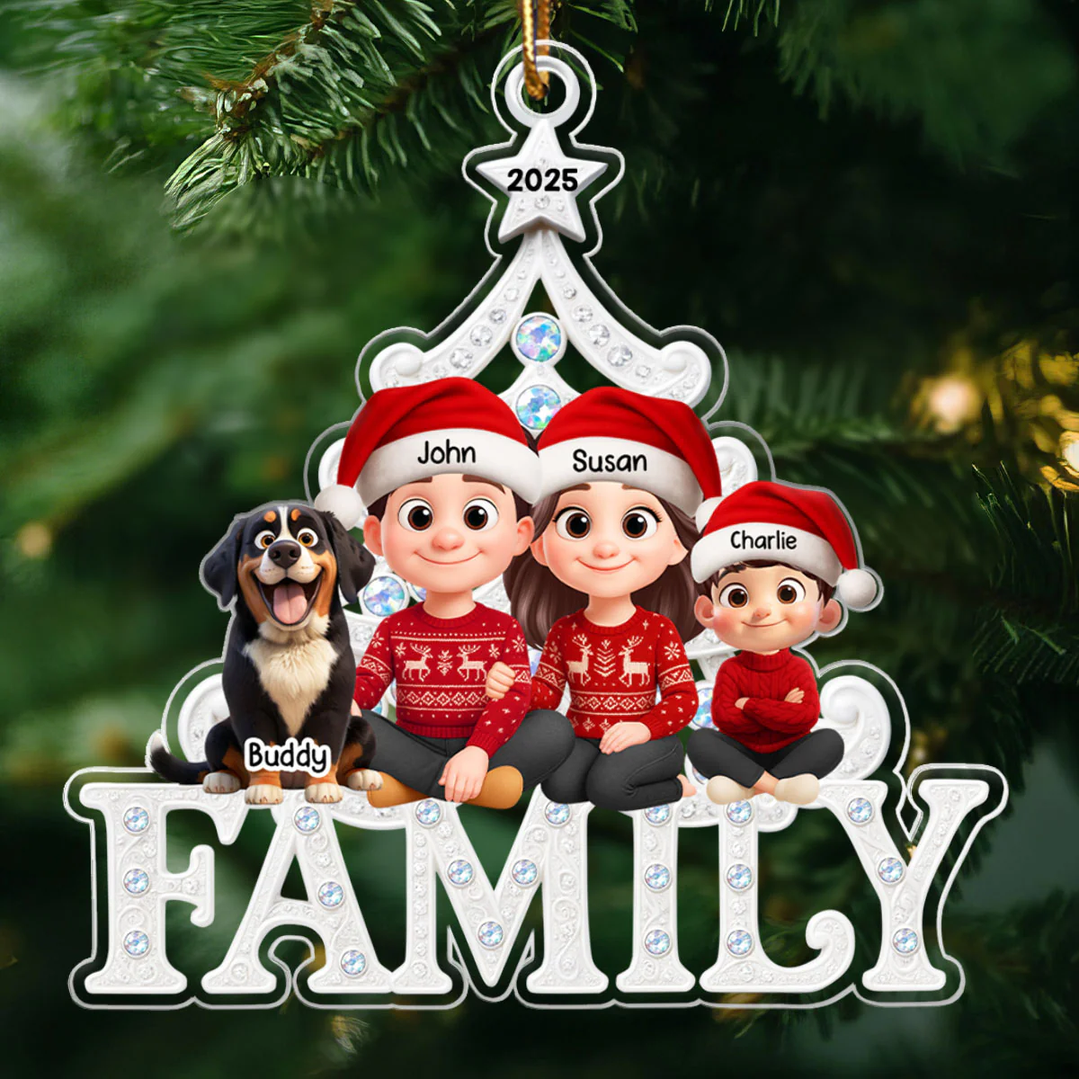 Family Sitting Metallic Mix Crystal Effect - Personalized Acrylic Ornament - Christmas Gift for Family - Image 6