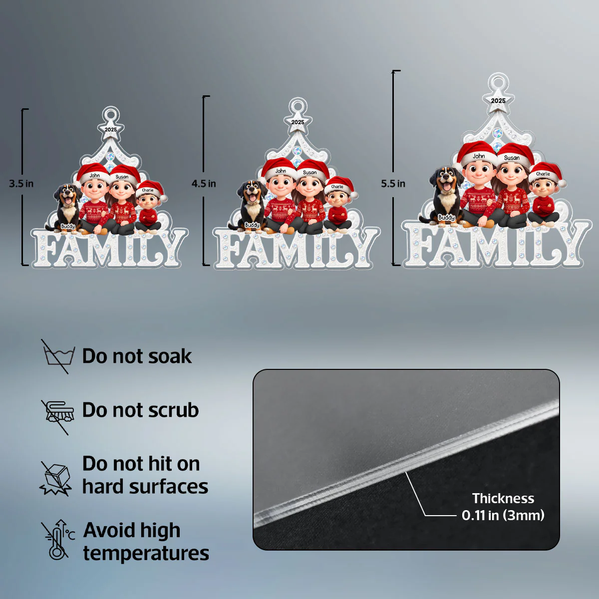 Family Sitting Metallic Mix Crystal Effect - Personalized Acrylic Ornament - Christmas Gift for Family - Image 8