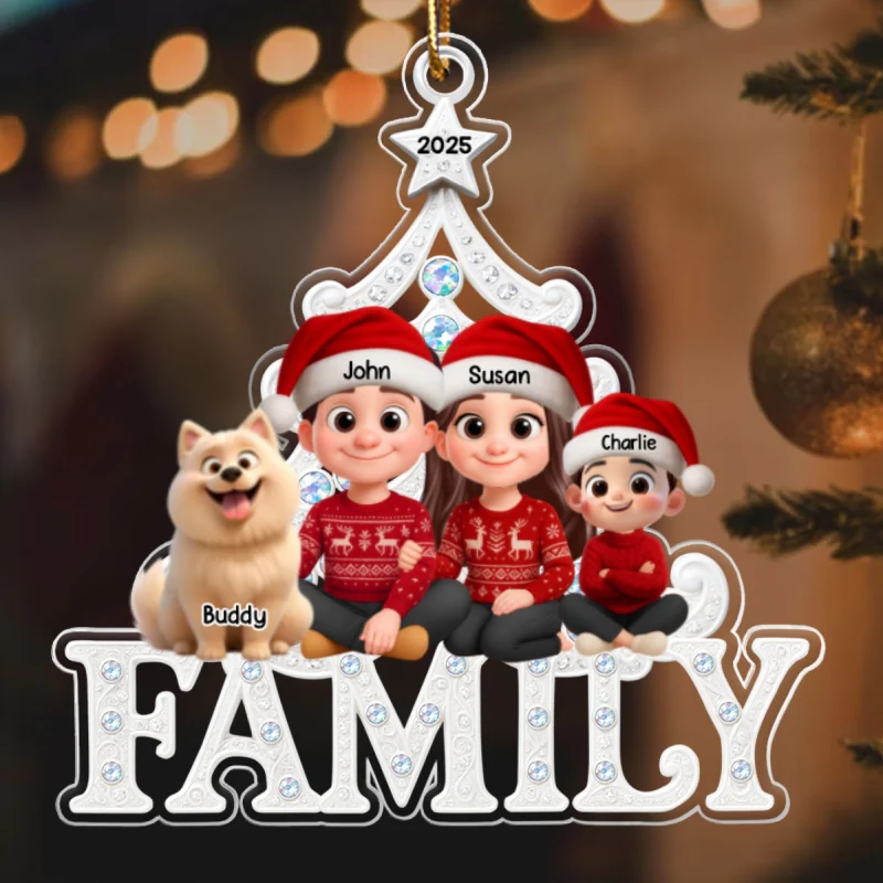 Family Sitting Metallic Mix Crystal Effect - Personalized Acrylic Ornament - Christmas Gift for Family - Image 9