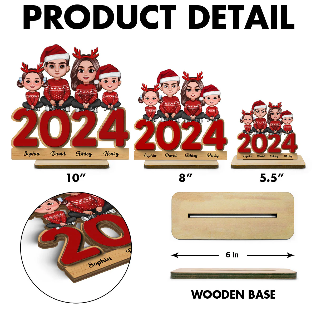 Family Sitting On 2024 Personalized 2-Layer Standing Wooden Plaque, Christmas Tier Tray Decoration - Image 6