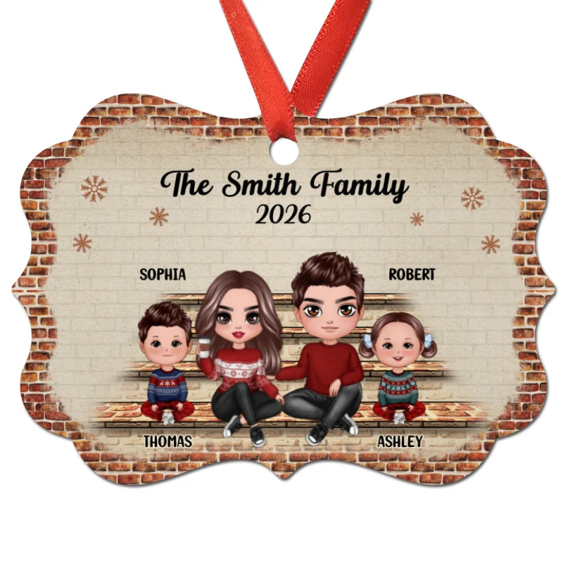 Family Sitting On Brick Personalized Christmas Ornament - Image 3