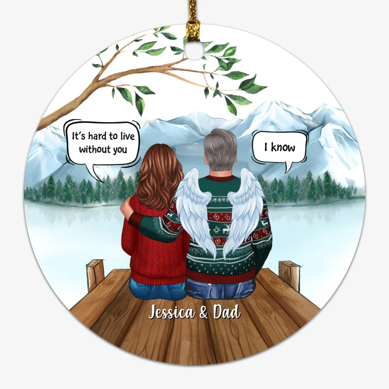 Family Sitting On Bridge Memorial Personalized Circle Ornament - Image 2