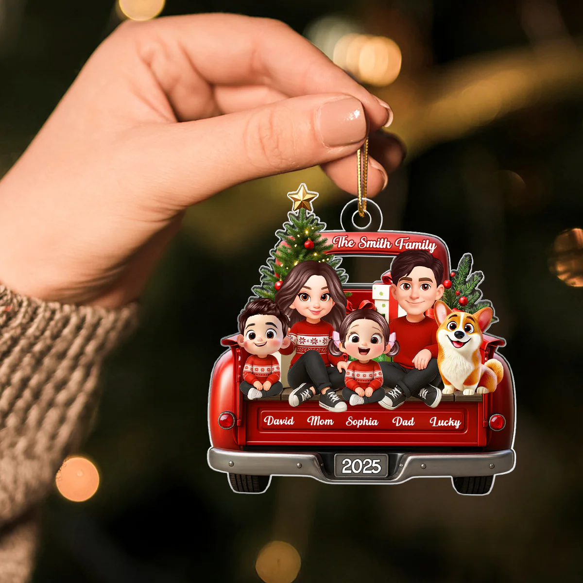 Family Sitting On Christmas Truck Personalized Acrylic Ornament, Christmas Gift for Husband, Wife - Image 4