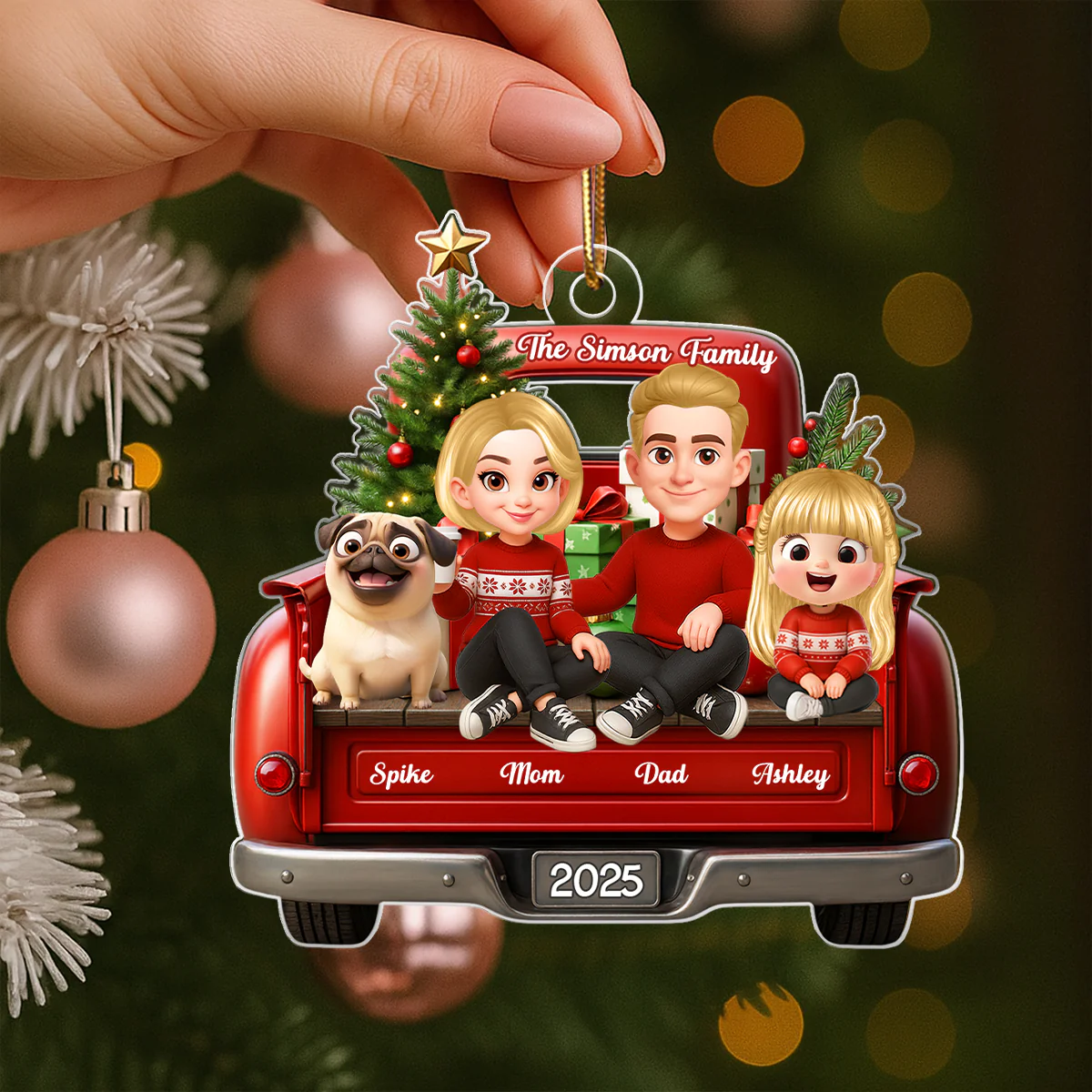 Family Sitting On Christmas Truck Personalized Acrylic Ornament, Christmas Gift for Husband, Wife - Image 6