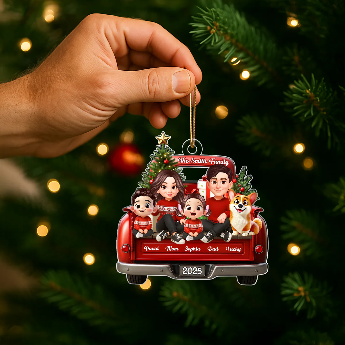 Family Sitting On Christmas Truck Personalized Acrylic Ornament, Christmas Gift for Husband, Wife - Image 7