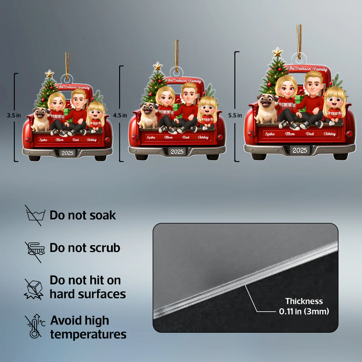 Family Sitting On Christmas Truck Personalized Acrylic Ornament, Christmas Gift for Husband, Wife - Image 8