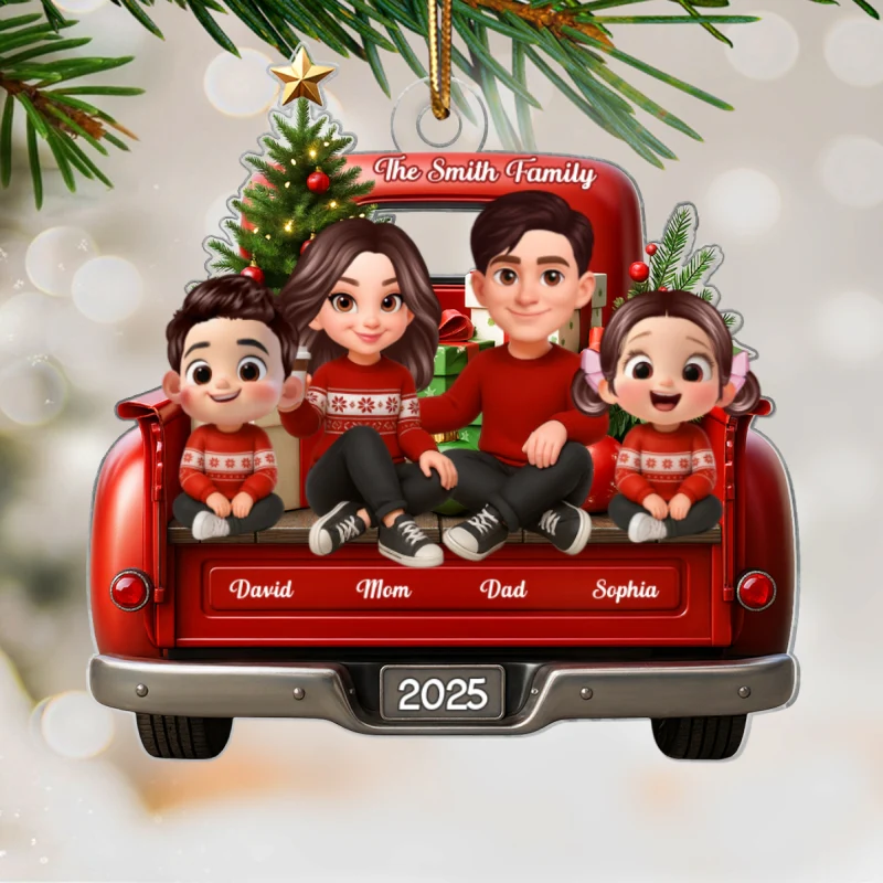 Family Sitting On Christmas Truck Personalized Acrylic Ornament, Christmas Gift for Husband, Wife - Image 9