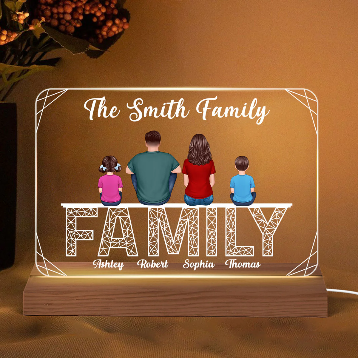 Family Sitting On Polygon Word Personalized Custom Shape LED - Image 2