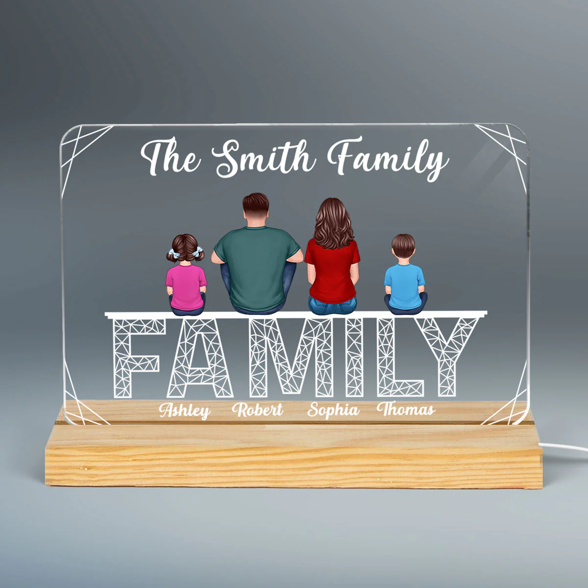Family Sitting On Polygon Word Personalized Custom Shape LED - Image 3