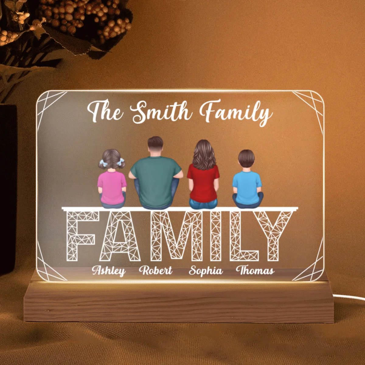 Family Sitting On Polygon Word Personalized Custom Shape LED - Image 5
