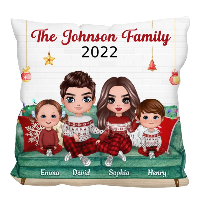 Family Sitting On Sofa Christmas Personalized Pillow (Insert Included)