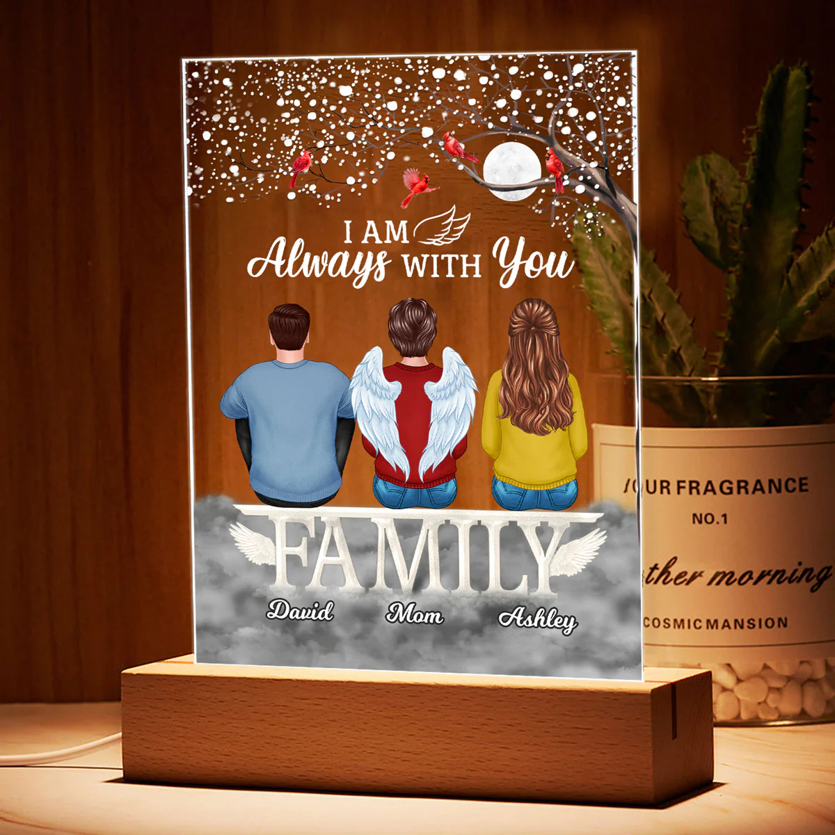 Family Sitting On Text Memorial Remembrance Personalized Rectangle Acrylic Plaque LED Lamp Night Light - Image 3