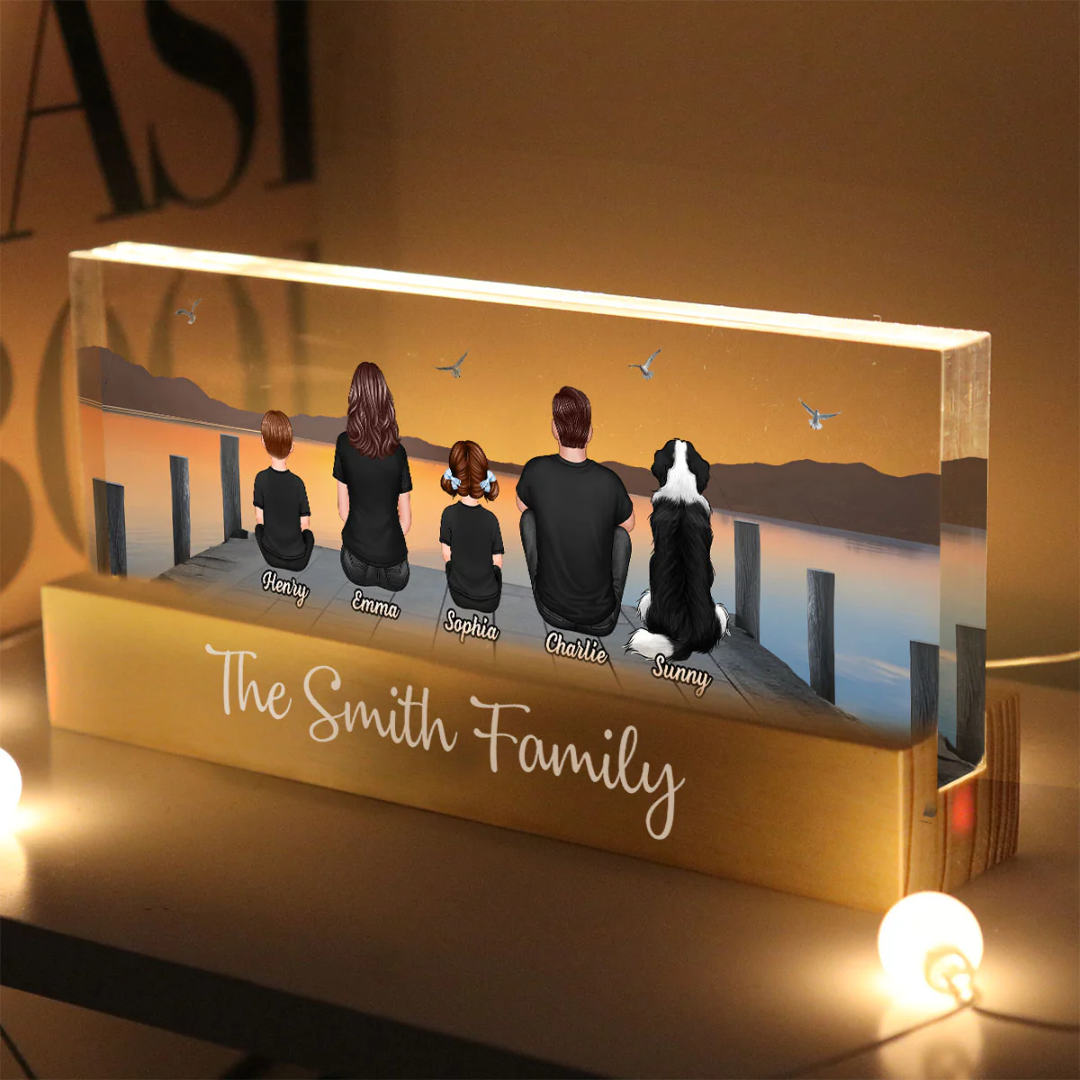 Family Sitting On The Bridge Lake Dock Personalized Acrylic Block LED Night Light, Gift for Mom, Gift for Grandma, Gift for Wife - Image 3
