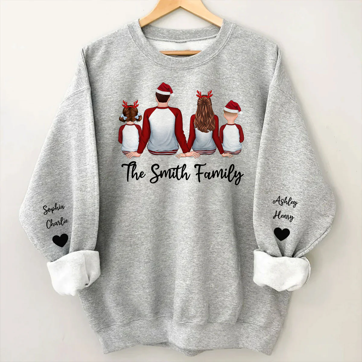 Family Sitting Pajamas Back View Personalized Sleeve Printed Sweatshirt - Image 3