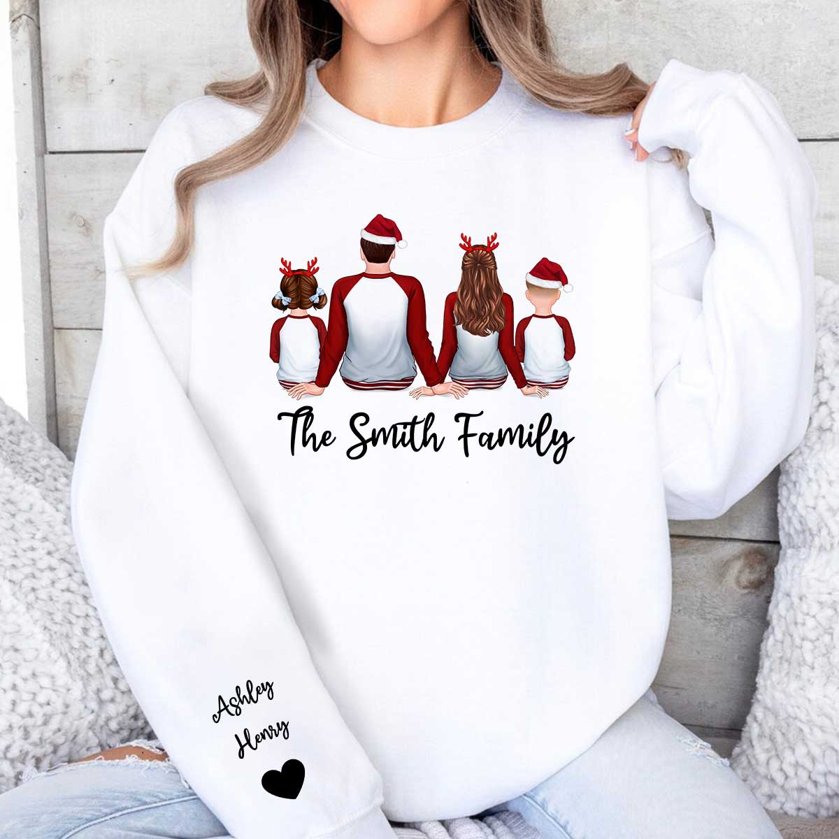Family Sitting Pajamas Back View Personalized Sleeve Printed Sweatshirt - Image 5
