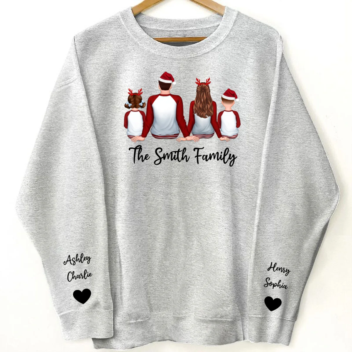 Family Sitting Pajamas Back View Personalized Sleeve Printed Sweatshirt - Image 9