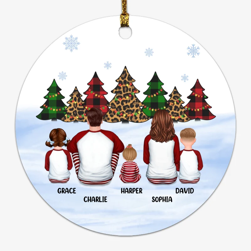 Family Sitting Patterned Christmas Tree Personalized Circle Ornament - Image 2