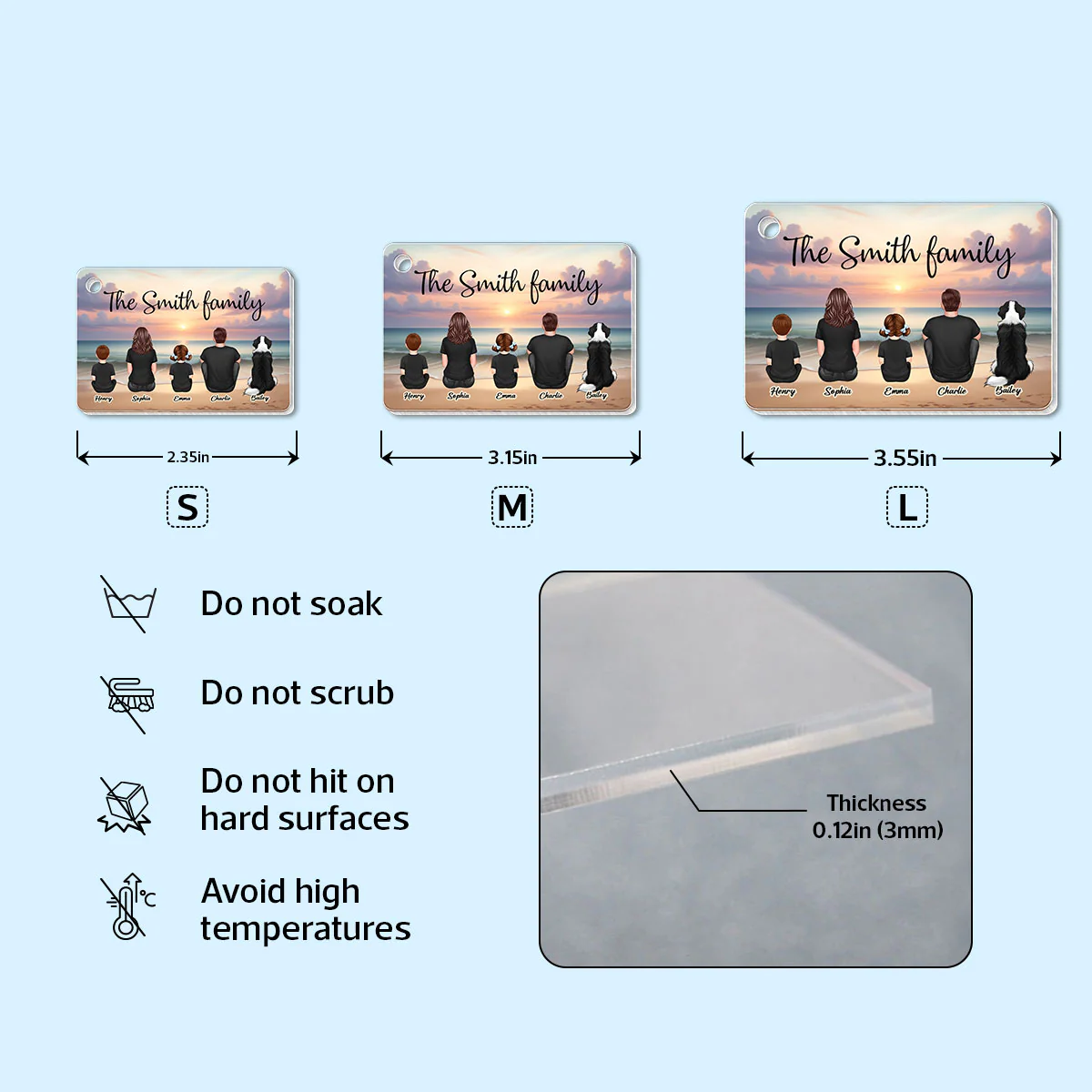 Family Sitting Realistic Beach Landscape Personalized Acrylic Keychain, Gift For Family - Image 6