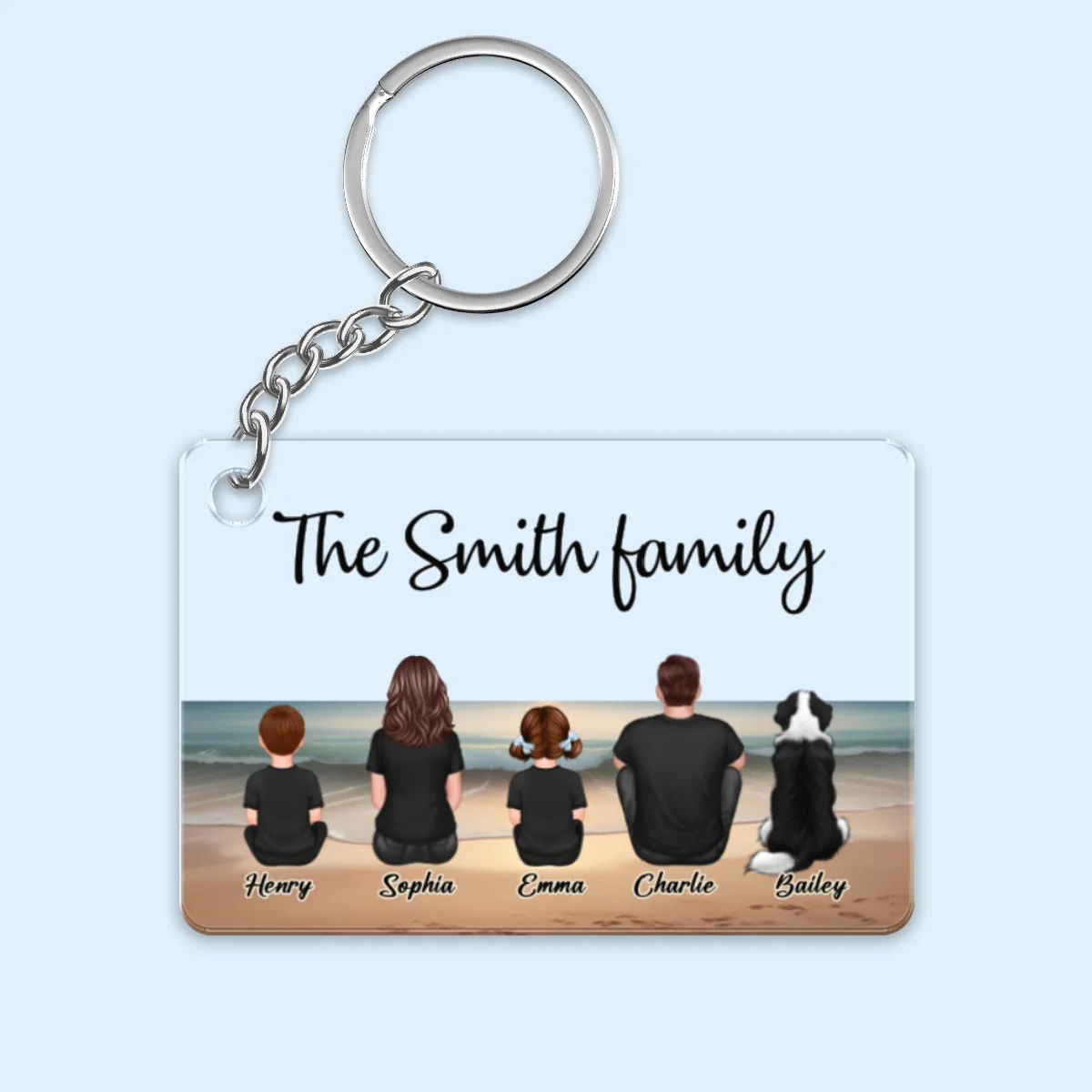 Family Sitting Realistic Beach Landscape Personalized Acrylic Keychain, Gift For Family - Image 7