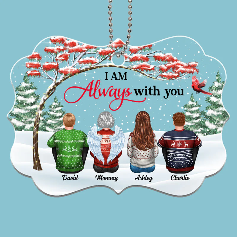 Family Sitting Red Tree Memorial Personalized Acrylic Ornament - Image 2