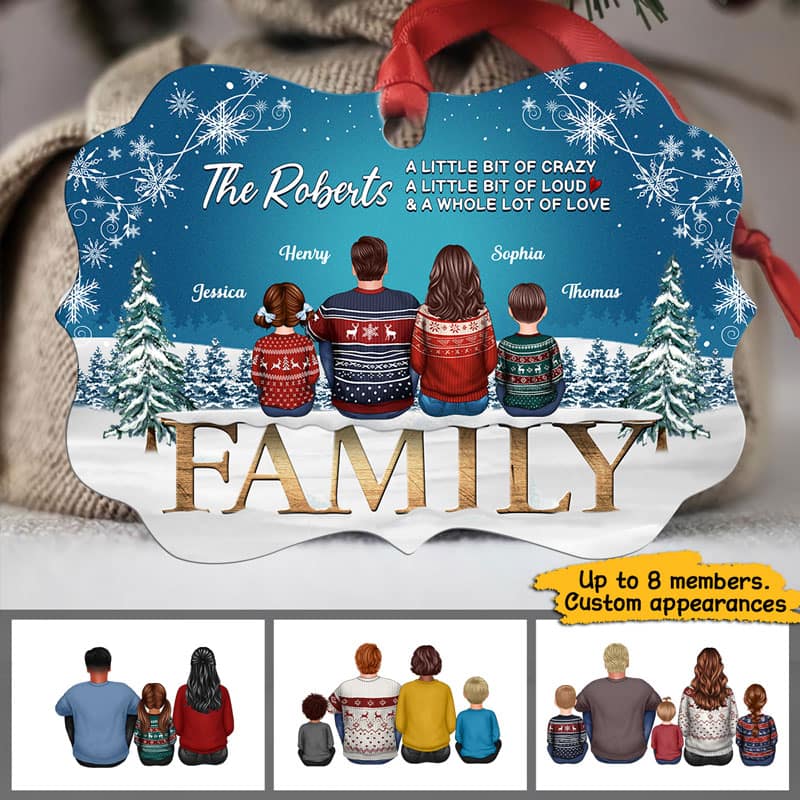 Family Sitting Snowflake Personalized Christmas Ornament - Image 2