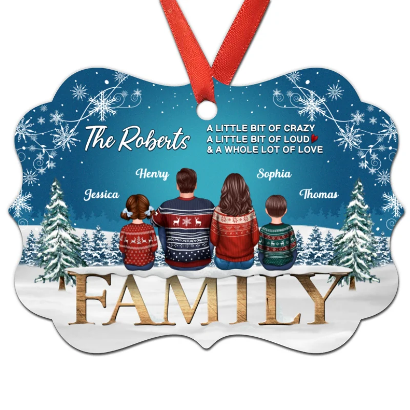 Family Sitting Snowflake Personalized Christmas Ornament - Image 3