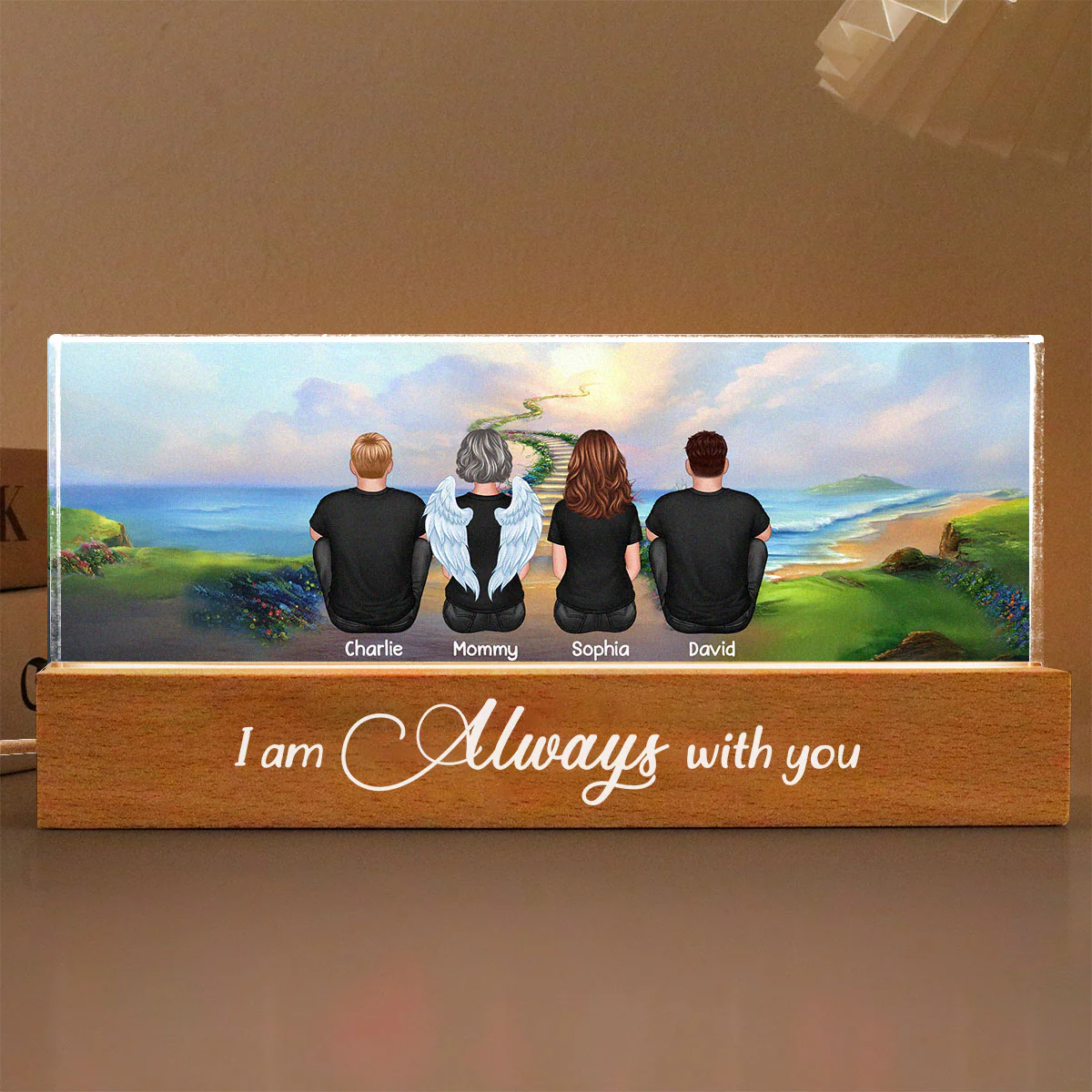Family Sitting Stairway To Heaven Personalized Acrylic Block LED Night Light - Image 3