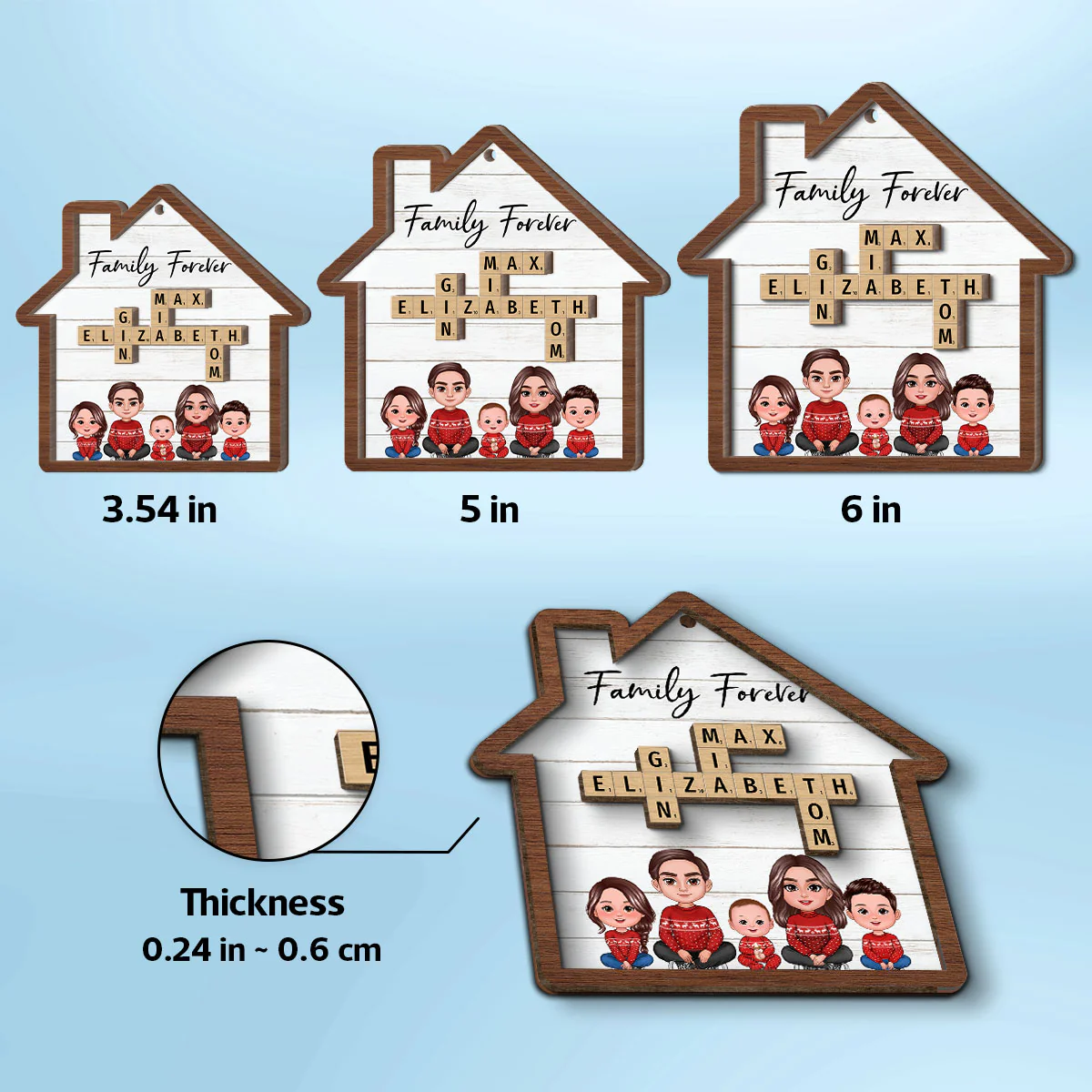 Family Sitting Together Crossword Puzzle Art Personalized House Shaped 2-Layer Wooden Ornament - Image 7