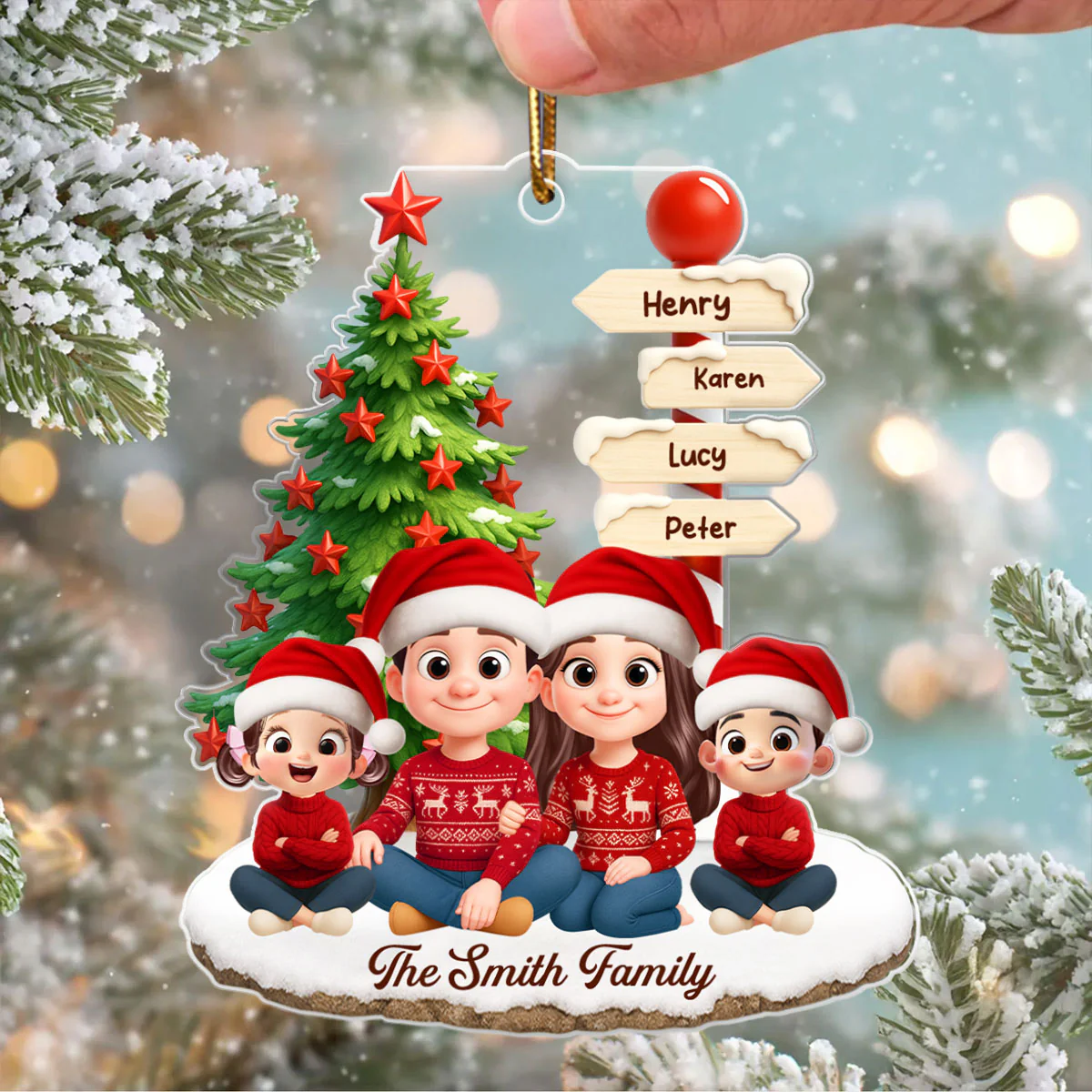 Family Sitting Together Custom Name Sign Post - Personalized Acrylic Ornament - Christmas Gift for Family - Image 3