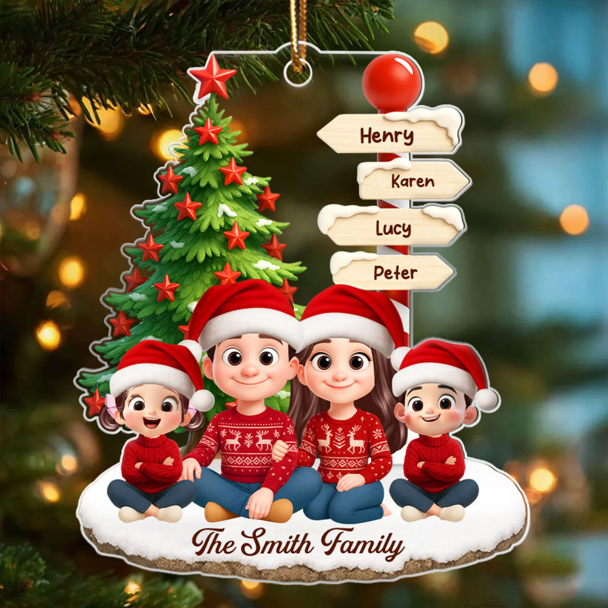 Family Sitting Together Custom Name Sign Post - Personalized Acrylic Ornament - Christmas Gift for Family - Image 4