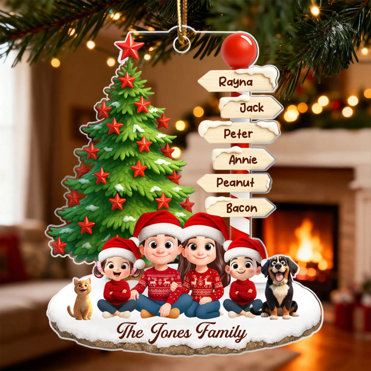 Family Sitting Together Custom Name Sign Post - Personalized Acrylic Ornament - Christmas Gift for Family - Image 5