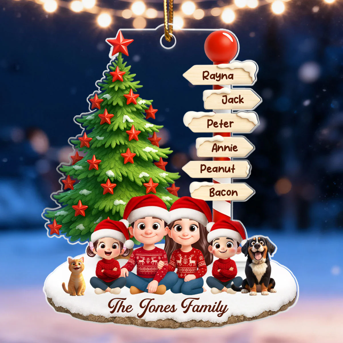 Family Sitting Together Custom Name Sign Post - Personalized Acrylic Ornament - Christmas Gift for Family - Image 6