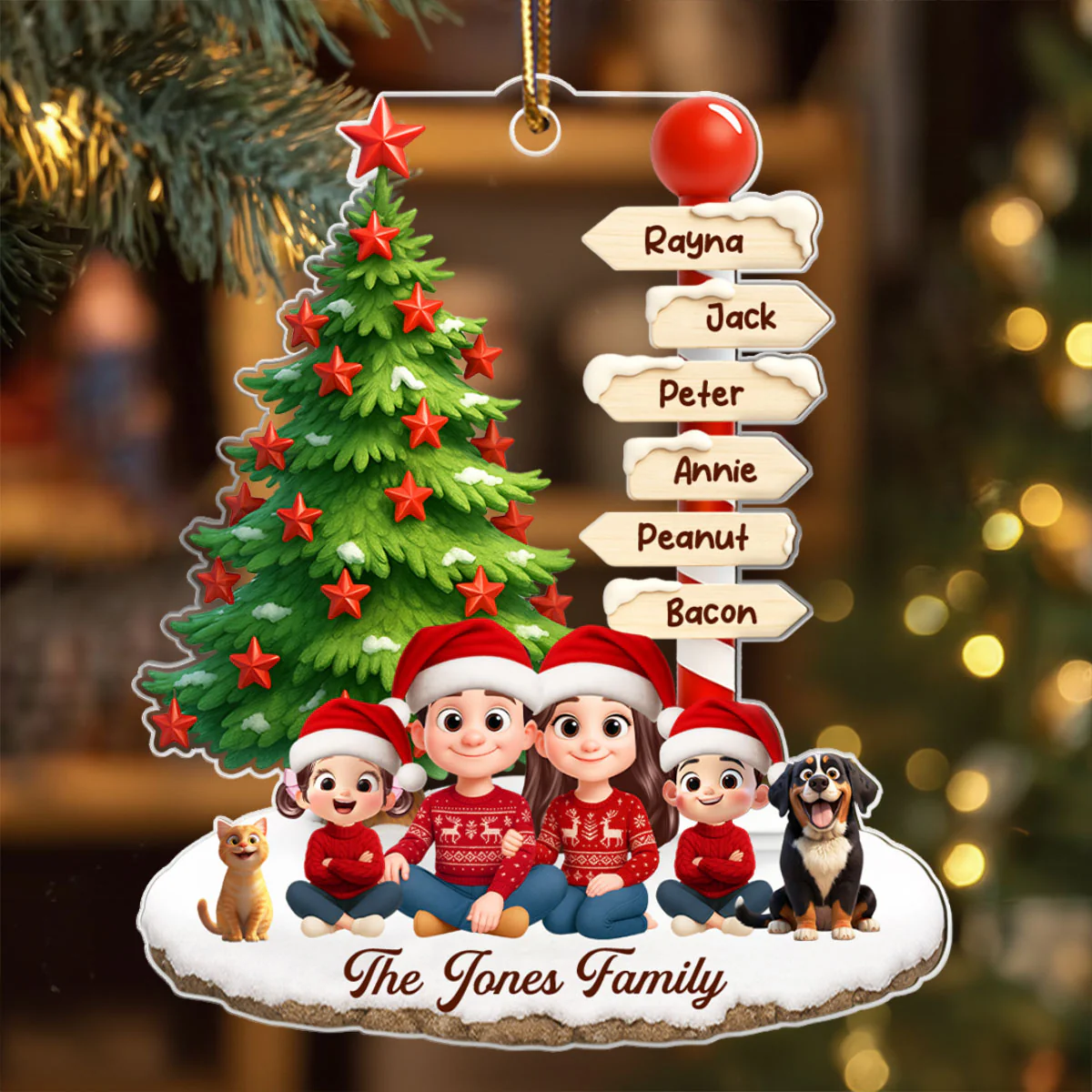 Family Sitting Together Custom Name Sign Post - Personalized Acrylic Ornament - Christmas Gift for Family - Image 7