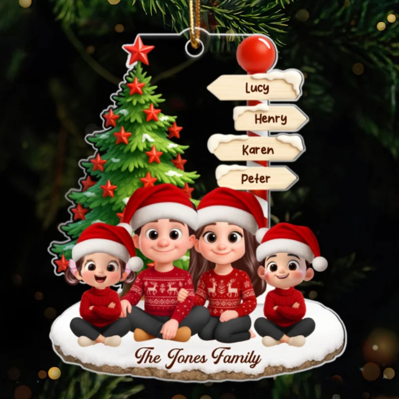 Family Sitting Together Custom Name Sign Post - Personalized Acrylic Ornament - Christmas Gift for Family - Image 9