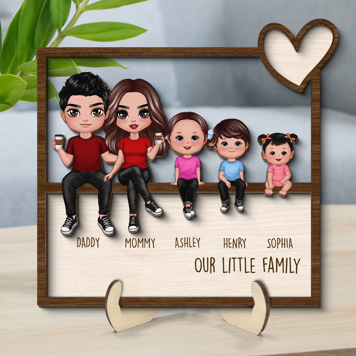 Family Sitting Together Home Decor Housewarming Gift Personalized 2-Layer Wooden Plaque - Image 2