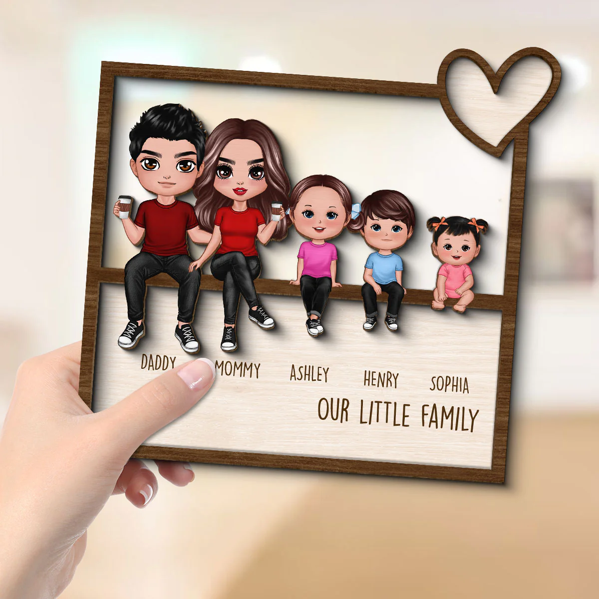 Family Sitting Together Home Decor Housewarming Gift Personalized 2-Layer Wooden Plaque - Image 4