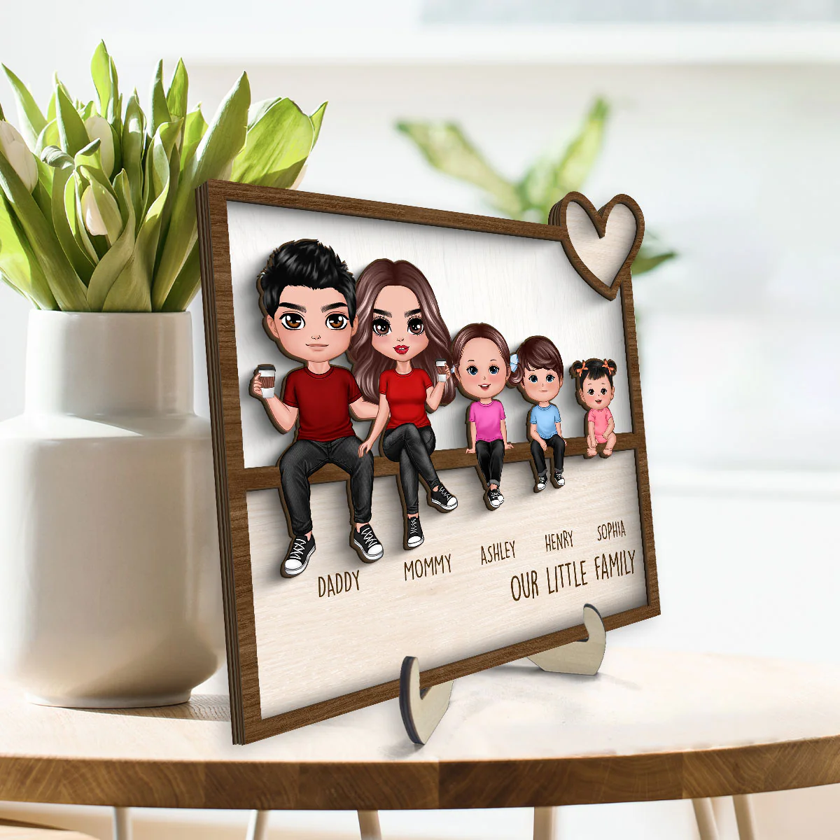 Family Sitting Together Home Decor Personalized 2-Layer Wooden Plaque - Image 3