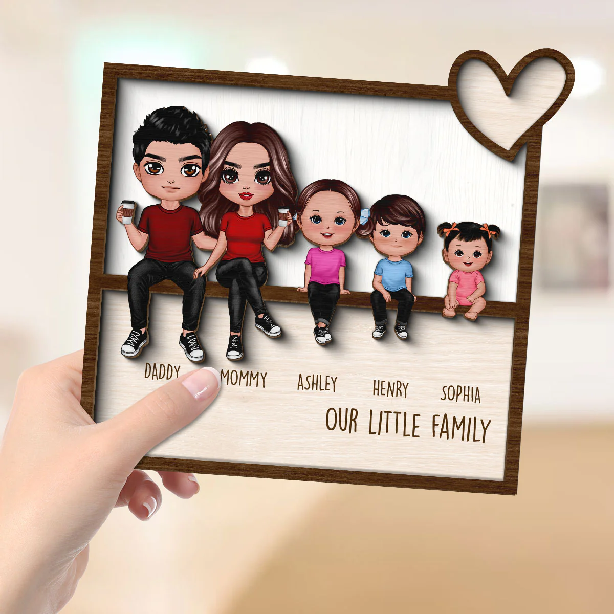 Family Sitting Together Home Decor Personalized 2-Layer Wooden Plaque - Image 4