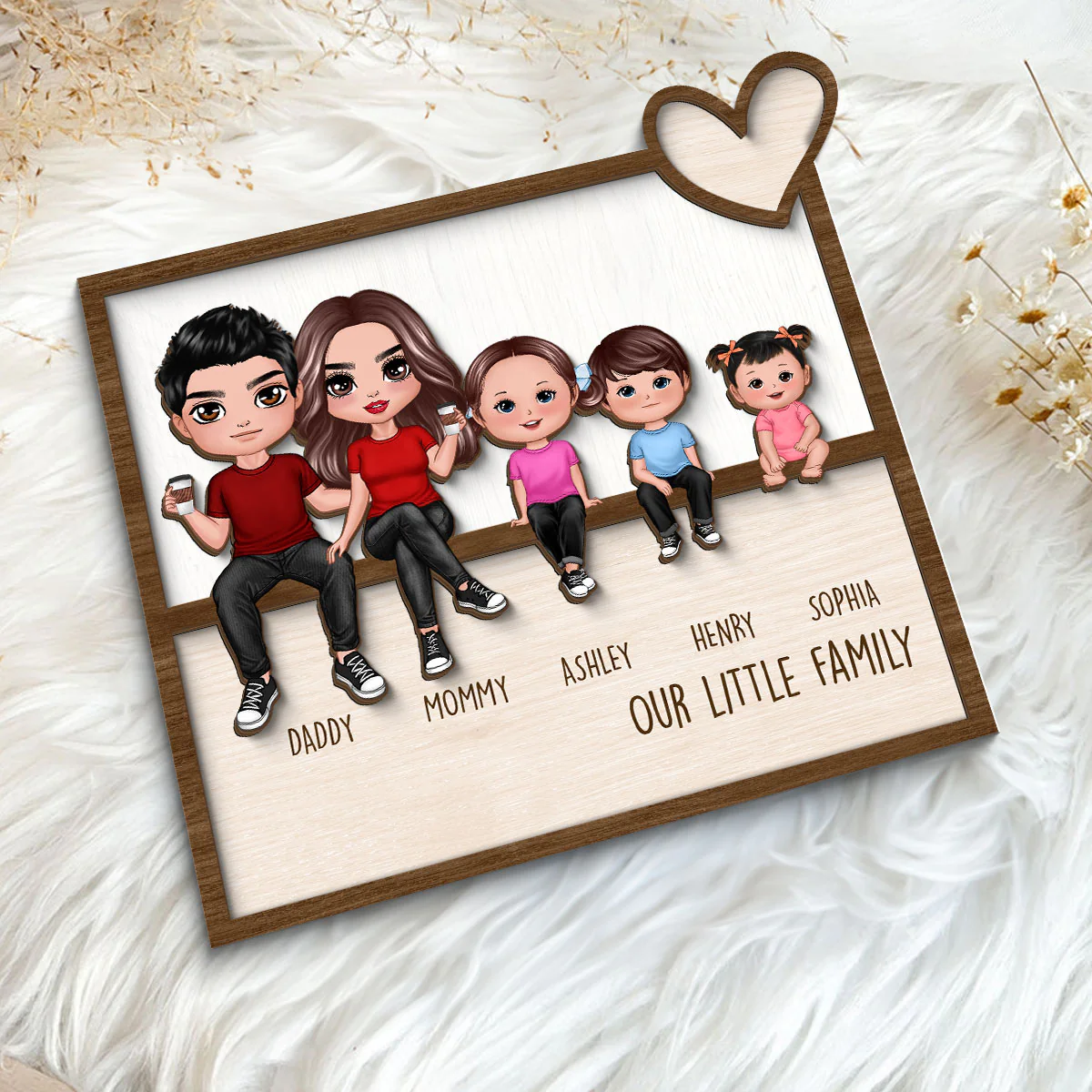 Family Sitting Together Home Decor Personalized 2-Layer Wooden Plaque - Image 5