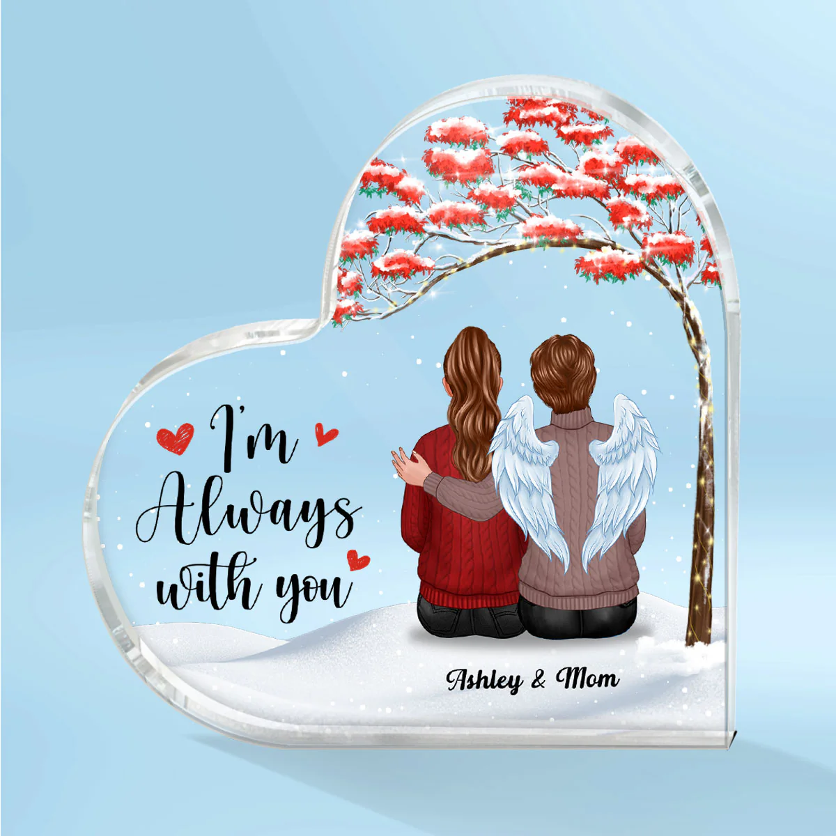 Family Sitting Under Red Tree Memorial Remembrance Gift Personalized Heart Plaque - Image 2
