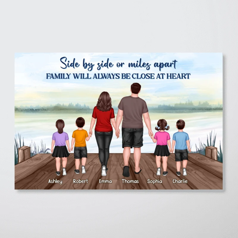 Family Standing Back View Lake Personalized Horizontal Poster - Image 4