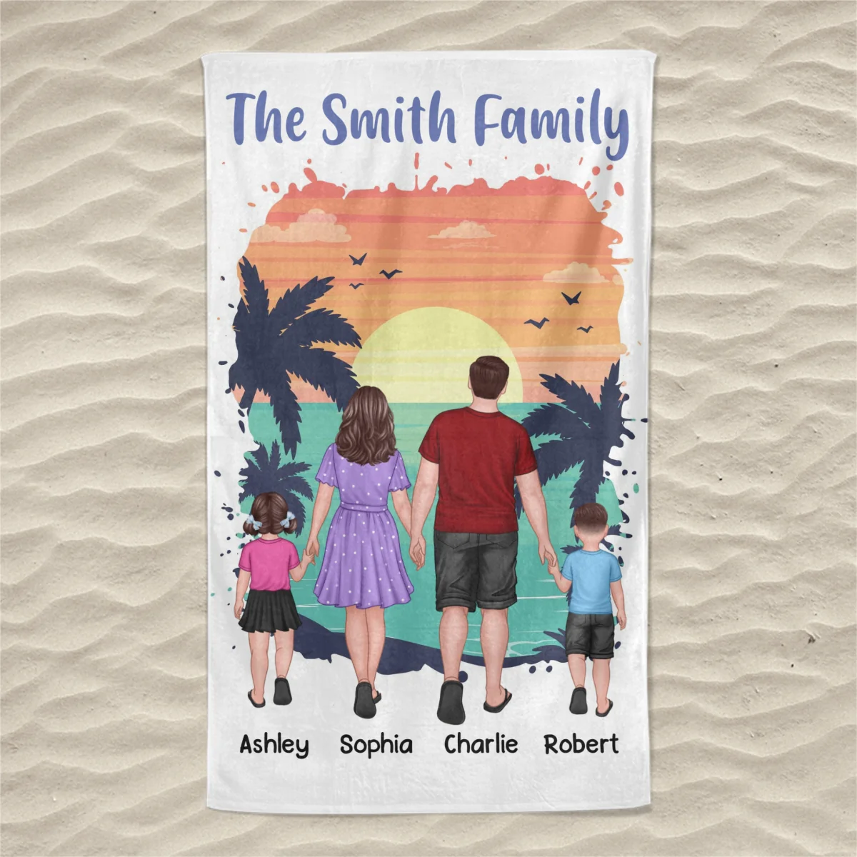 Family Standing Back View Summber Personalized Beach Towel - Image 4