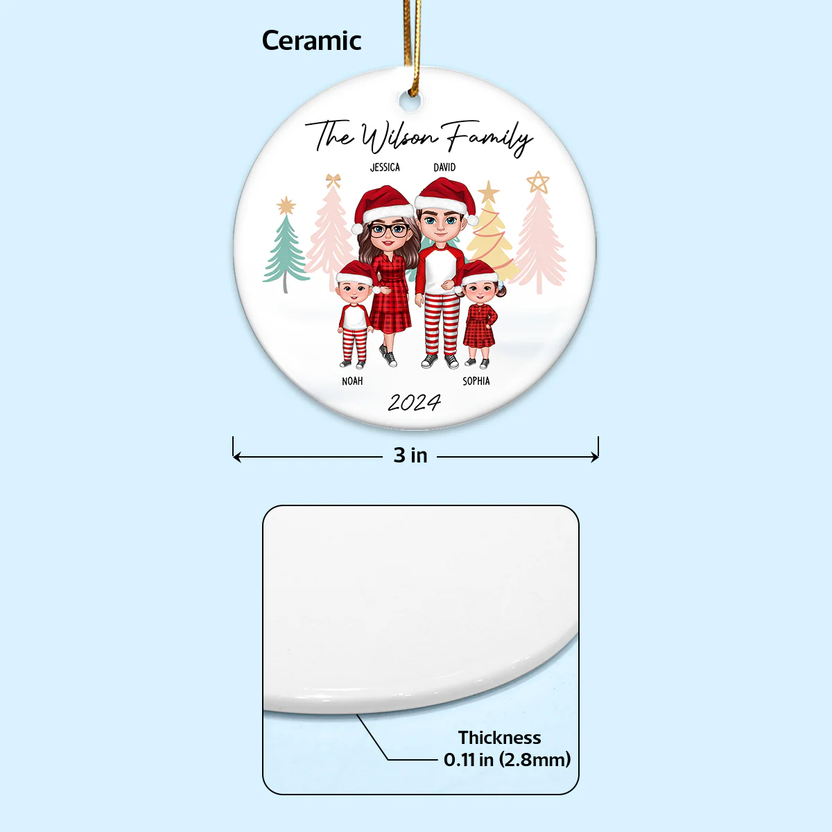 Family Standing Personalized Ceramic Circle Ornament, Christmas Gift for Husband, Daughter, Son - Image 6