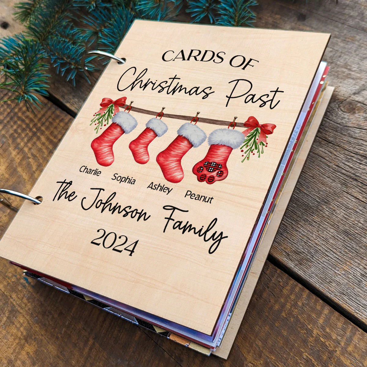 Family Stocking Holiday Card Storage Keepsake Personalized Christmas Card Keeper - Image 4