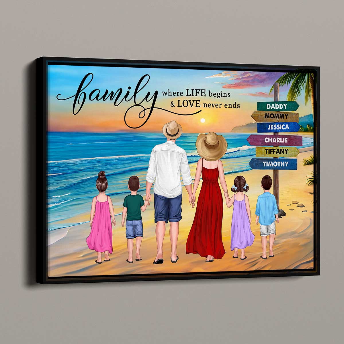 Family Summer Standing Back View Beach Sign Personalized Horizontal Poster - Image 3