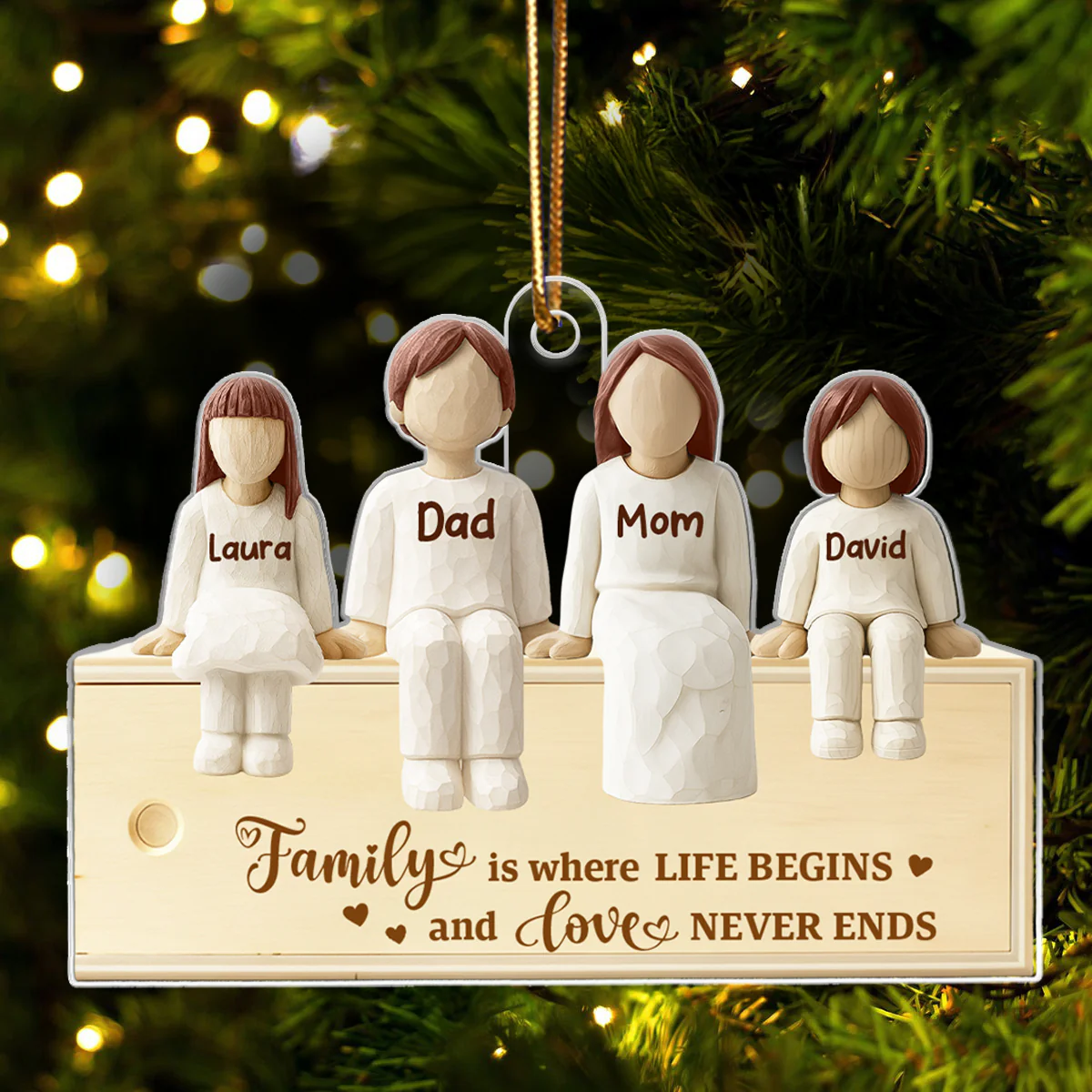 Family Together Wooden Figurines - Personalized Acrylic Ornament - Heartwarming Christmas Gift For Family - Image 6
